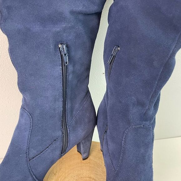 Hot in Hollywood Blue Leather Over the Knee Slouchy Boots Size 8W EUC - Picture 3 of 10